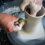 Richard Heeley at work in his pottery in Shropshire Feb 2018
